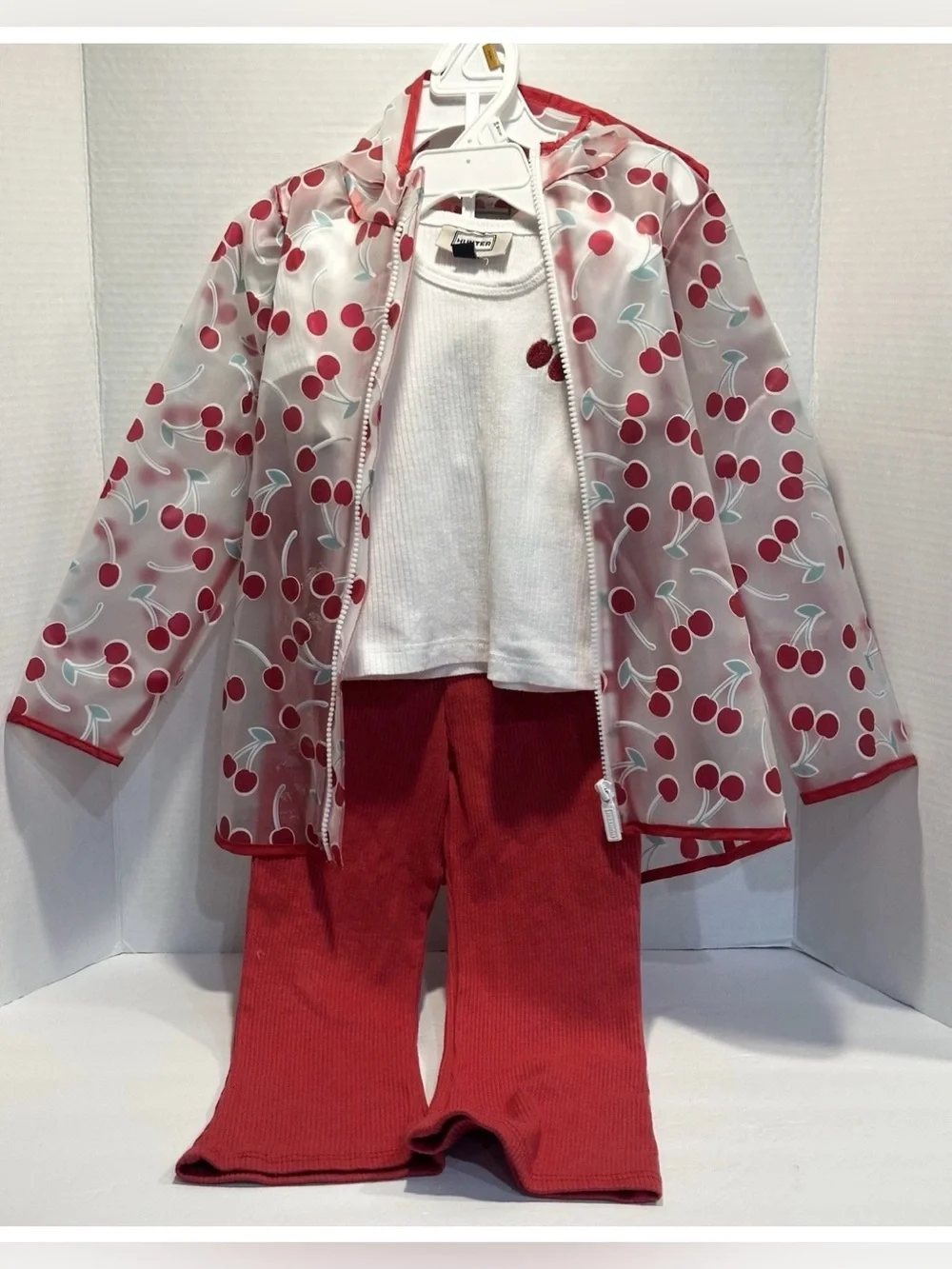 Hunter Kids Clear Cherry Raincoat Jacket Red/White 3 Piece Set - Size 3T
